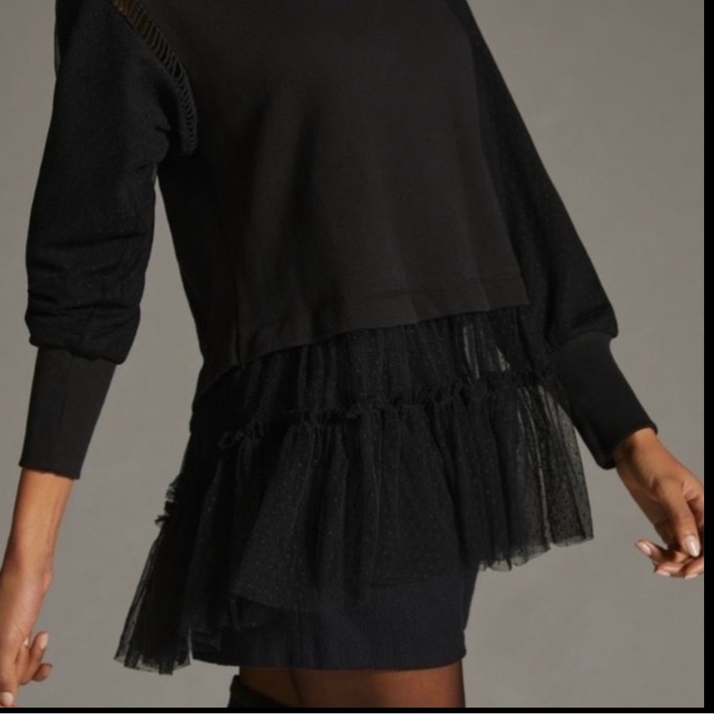 Anthropologie Black Tulle Sweatshirt sz 1X NWT